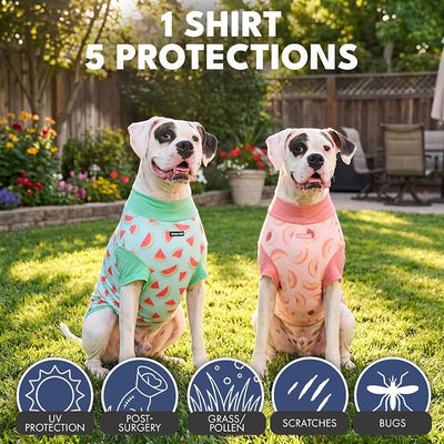 Spark Paws Sunblock Dog T-Shirt, SPF30 Protection, Lightweight Breathable Quick Dry for Dogs with Sensitive Skin - Watermelon & Peach (Set of 2) - 4XL