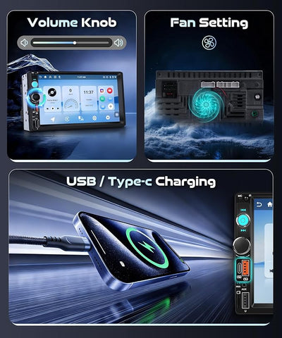 Android 15/4+64G Car Radio Double Din Car Radio with Wireless Carplay&Android Auto,7 inch 1280*720P IPS TouchScreen Car Audio Receivers with WiFi GPS EQ BT5.0 FM/RDS Radio Mirror Link AHD Rear Camera