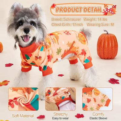 XPUDAC 4 Pack Thanksgiving Turkey Dog Pajamas Soft Strechy Puppy Onesies Funny Pet Fall Clothes for Small Medium Dogs Boy Girl Cat Doggy Costume, L
