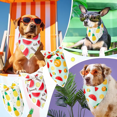 Weewooday 50 Pcs Fruit Dog Bandanas Bulk for Summer Soft Bibs Adjustable Triangle Pet Bandana for Small Medium Large Costume(Fruits Pattern, 31.5 x 21.7 X21.7 Inch)