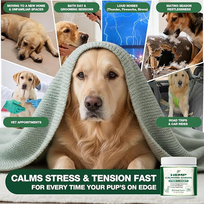 Неmр Calming Chews for Dogs - Dog Calming Chews - Anxiеty Rеlief Treats - Helps with Separation, Strеss Rеlief, Dog Treats with Valerian Root, L-Tryptophan 120 Soft - Chicken Flavor