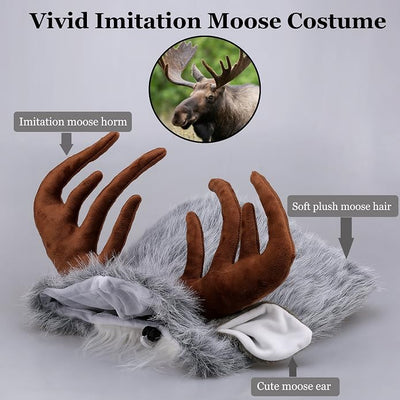Funny Reindeer Moose Dog Costume - Cute Furry Pet Wig for Halloween & Christmas