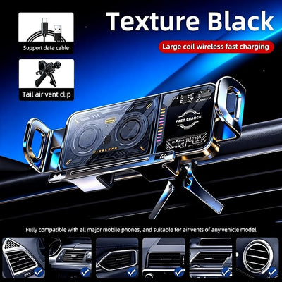 Wireless Car Charger, 2026 Upgrade 15W Fast Charging with LED Light Auto Clamping Phone Holder for iPhone 16/15/14/13 Mini Pro Max, Samsung Galaxy S25 Ultra, S24/S23 etc (Black + Fixed Bracket)