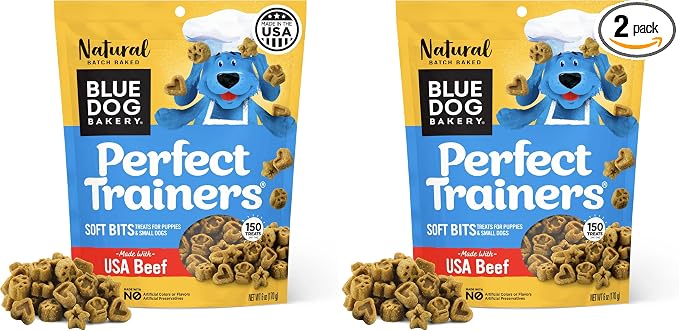 Blue Dog Bakery Perfect Trainers, Mini Dog Training Treats, Soft & Chewy Beef, Healthy Treats, All Natural Ingredients, 6 oz (Pack of 2)
