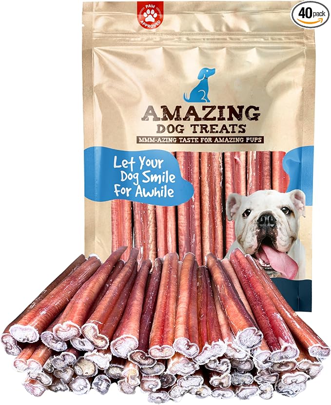 Amazing Dog Treats - 6 Inch Medium Size Bully Sticks (40 Count) - Bulk Bully Sticks for Dogs - No Hide Bully Stick Dog Bones