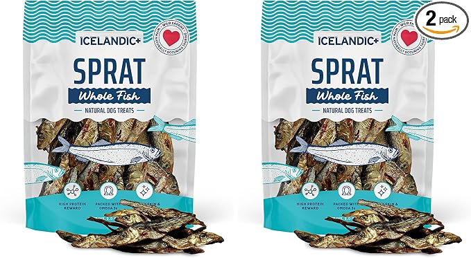 Icelandic+ Whole Fish: Sprat - 2oz Bag - Dog Treats, Wild- Caught, 2.5-3" Crunchy Air-Dried Pet Snacks, Single Ingredient, Just The Fish Nothing Else (Pack of 2)