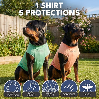 Spark Paws Sunblock Dog T-Shirt, SPF30 Protection, Lightweight Breathable Quick Dry for Dogs with Sensitive Skin - Peach & Mint (Set of 2) - 5XL