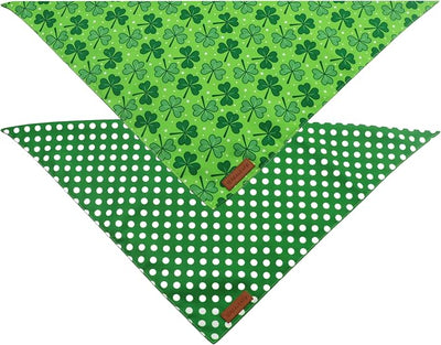 Realeaf St. Patrick's Day Dog Bandanas 2 Pack, Reversible Green Shamrock Polka Dots Pet Scarf for Boy and Girl,Holiday Bandana for Small Medium Large and Extra Large Dogs (X-Large)
