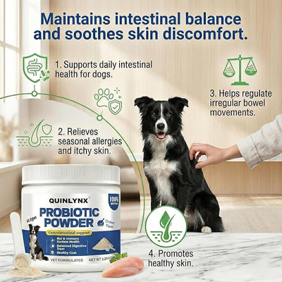 Natural Probiotic Powder for Dogs - Vet Formulated Digestive & Gut Health Supplement with 15 Probiotic Strains & 6 Billion CFU, Supports Immunity, Energy Levels, Skin and Coat Health, 30 Scoops