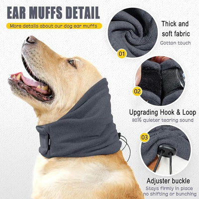 Meifsou Quiet Ears for Dogs - Adjustable Ear Covers for Noise, No Shake Dog Head Wrap, Dog Calming Hood for Thunder, Lightning, Fireworks, Vet Visits, Polyester and Stretch Cotton Blend, Grey M