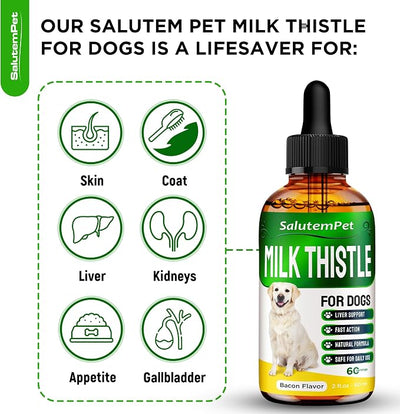 Milk Thistle for Dogs | Dog Liver Supplement for All Ages and Breeds | Here is Only Herbal Composition | + Attractive and Super Yummy Bacon Flavor | 2 Oz