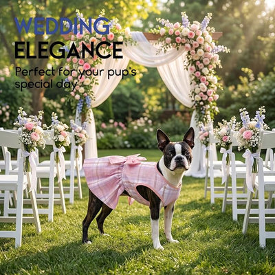 ASENKU Dog Dress Pet Wedding Dress Princess Lace Puppy Birthday Party Outfit Formal Apparel Girl for Small Medium Dogs Cats (2XL, Pink Plaid)