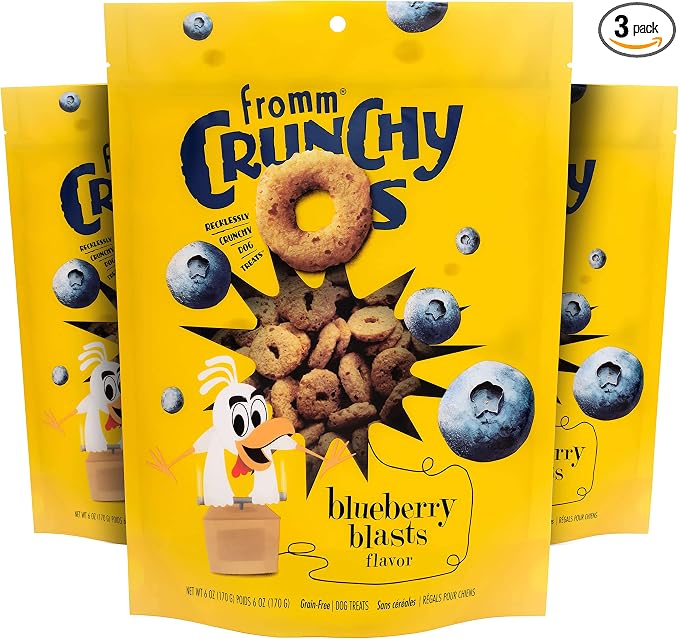 Fromm Crunchy Os Blueberry Blasts Dog Treats - Premium Crunchy Dog Treats - Chicken Recipe - Pack of (3) 6 oz Bags