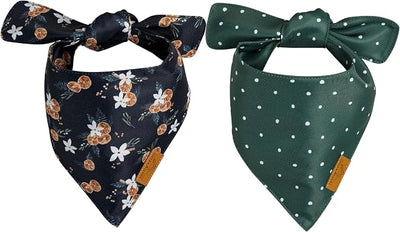 Remy+Roo Dog Bandanas - 2 Pack | Evergreen Christmas Dog Bandanas Set | Premium Durable Fabric | Patented Shape Bandanas for Dogs (Clementine, Large)