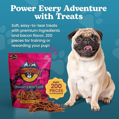 Adventure Shreds Pheasant & Bacon Dog Treats, Soft & Thin Dog Treats for Training & Rewards, Grain-Free Snacks for Pets of All Breeds and Ages - 2.5 Ounce Pouch