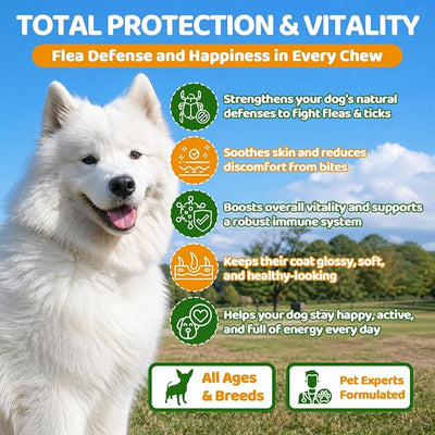 Flea and Tick Prevention for Dogs Chewables, 500ct Dog Flea and Tick Treatment with Multivitamins - Support Skin & Coat - Tasty Treats for All Breeds - Crunchy & Savory Chicken and Krill Flavor