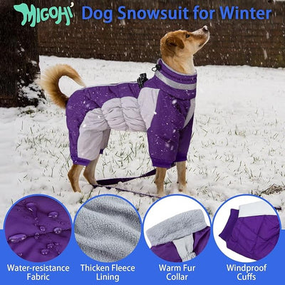 MIGOHI Full Body Dog Coat，Warm Coats for Large Dogs | Reflective Winter Coat for Dogs with Harness,Turtleneck Dog Snowsuit with Legs,Windproof Pet Fleece Puffer Jacket,XXL,Purple