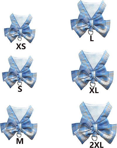 Plaid Dog Dress Bow Tie Harness Leash Set,Dog Clothes Harness Dress with Leash Ring for Small Dogs Girl, Puppy Princess Rabbit Clothes Chihuahua Yorkies Pet Outfits (Blue, X-Large)