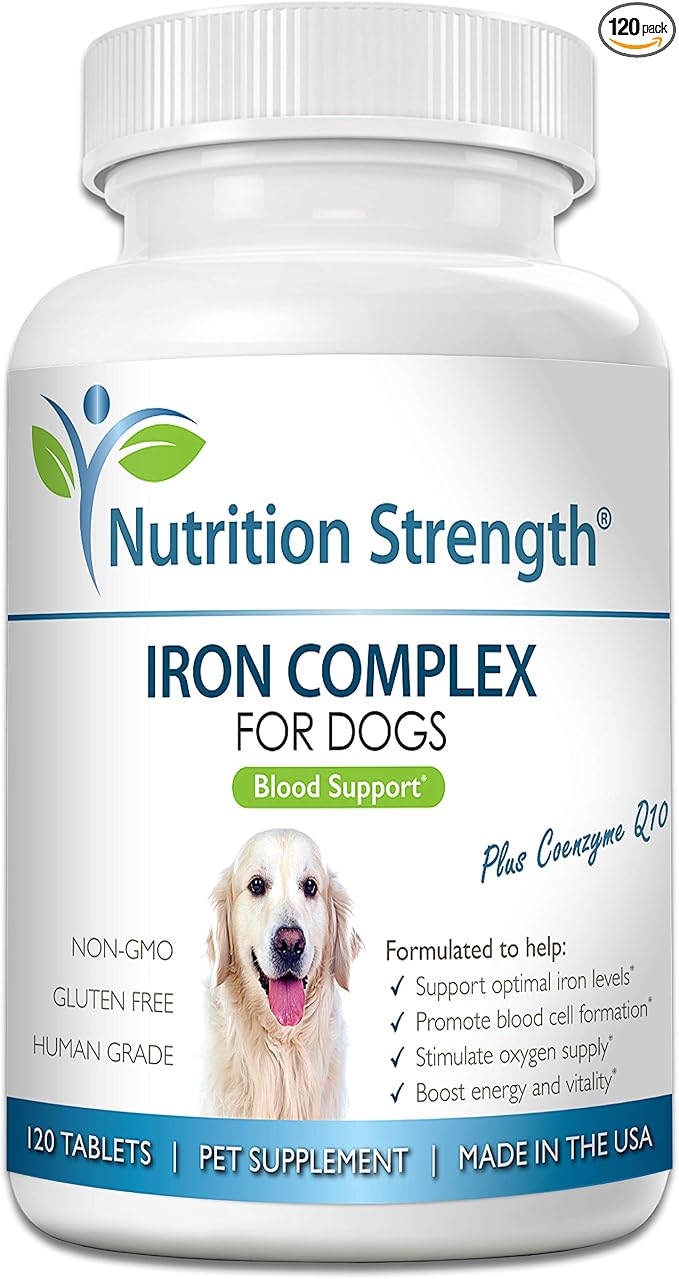 Iron for Dogs with Anemia to Support Blood Health, Blood Cell Formation & Oxygen Supply, Iron Supplement for Anemic Dogs + Vitamin C, Folate, Vitamin B12, 120 Chewable Tablets