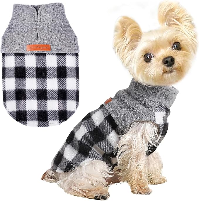 Dog Winter Clothes Fleece Plaid Dog Vest for Winter Warm Soft Sweater for Small Medium Dog Cat Cute Puppy Kitten Clothes Cat Sweaters (Small, Grey)