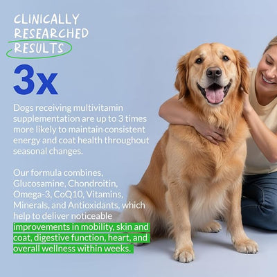 Multivitamin for Dogs 120 Tablets - Glucosamine, Fish Oil & CoQ10 | With Glucosamine, Chondroitin, Fish Oil & CoQ10. Supports joint, skin, heart, gut & immune health.