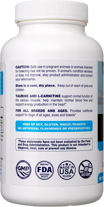 Taurine Supplement for Dogs Meets RDA of 500 mg per 25lbs Weight Unlike Most Alternatives, 120ct, Helps Maintain Dog Heart Health, Normal Function of the Cardiac Muscle & Normal Blood Flow