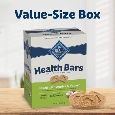 Blue Buffalo Mini Health Bars Apples & Yogurt Crunchy Dog Biscuits, Bite-Sized for Training, Oven-Baked with Real Apples & Natural Ingredients, Healthy Dog Treats, Box 2 lbs.