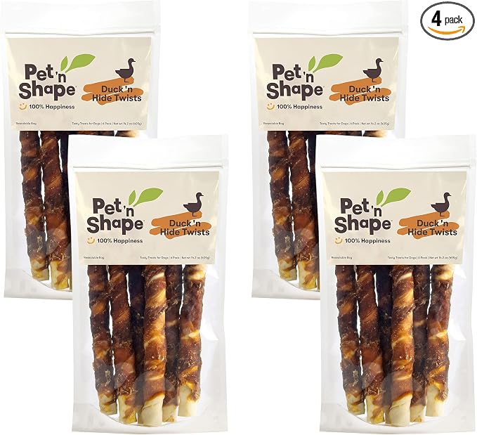 Pet 'n Shape Duck 'n Hide Twist - Duck Wrapped Rawhide Natural Dog Treats, Large, 6 Count (Pack of 4)