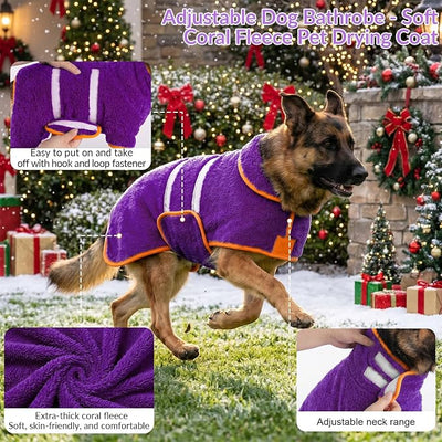 Bienbee Dog Bathrobe, Quick Drying Super Absorbent Pet Robes for Small Medium Large Dogs, Drying Coat for After Bath & Swim, Warm & Cozy Dogs Towels, Dog Puppy Bath Supplies, Purple S