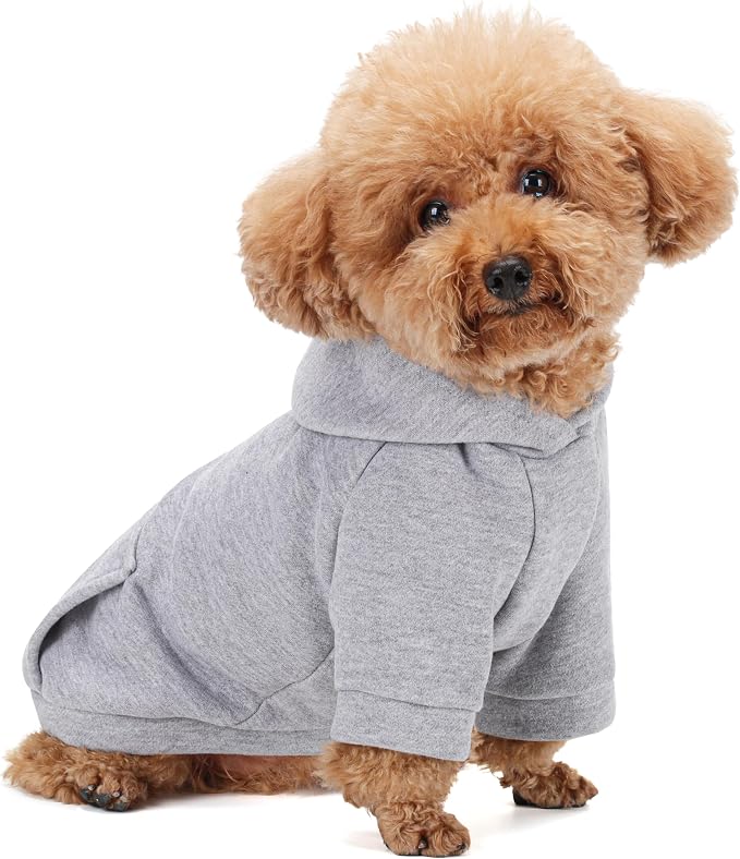 Winter Dog Hoodie with Pockets - Solid Color Polycotton Sweatshirt for Small, Medium, and Large Dogs - Soft, Warm, Cozy Pet Clothing for Cold Weather - Ideal for Outdoor Walks.Grey-XL