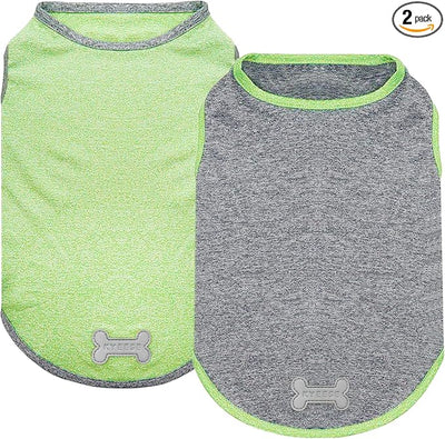KYEESE 2Pack Dog Shirt, Lightweight Sun Protection Sleeveless Dog T Shirts for Small Medium Dogs, Breathable Pet Reflective Tank Top Summer Dogs Clothes for Outdoor Walking, Green+Grey, XL