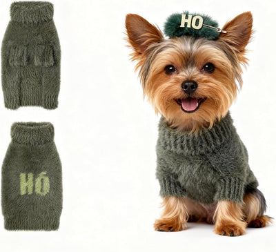 Small Dog Furry Pullover Sweater, Classic Turtleneck Dog Clothes for Cold Weather Cute Warm Pet Clothes for Chihuahua, Bulldog, Dachshund, Pug Green Small