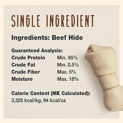 Cadet Premium Grade Beef Hide Dog Chews, 4" - 5" Long-Lasting Knotted Rawhide Bones, Single-Ingredient, Natural Flavor, 1 Pound