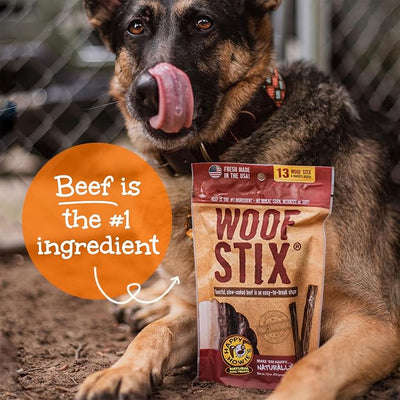 Happy Howie's Beef Woof Stix - Flavorful Slow Cooked Beef Stick, Natural Ingredients, Healthy Soft Dog Treats, Hormone Free - 80 Count (Pack of 1)