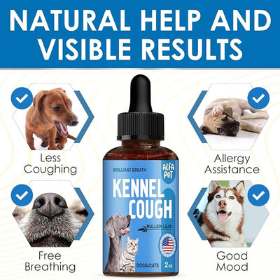 Kennel Cough Medicine for Dogs Helps with Dry, Wet, Barking Cough – Herbal Cat and Dog Cough Medicine Soothes and Calms Irritated Throat, Supports Breathing, Clears Airways – 2-oz Bottle