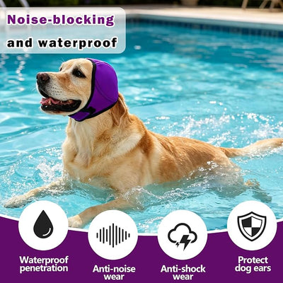 Meifsou Dog Head Wrap - Quiet Ears for Anxiety, Waterproof Dog Calming Hood, No Shake Ear Cover Snoods for Thunder, Lightning, Fireworks, Vet Visits, Polyester and SBR Diving Fabric, Rose, Small