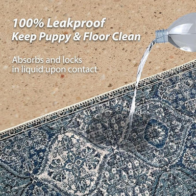 nunubaby Washable Pee Pads for Dogs, Stylish, Non-Slip and Leak-Proof Pee Pads. Reusable Potty Pads for Dogs for Crates and Floors.(Blue/Multi, 18" x24" )