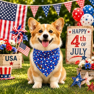 4th of July Dog Bandanas Boy Girl Summer Popsicle Star Cotton Washable Dog Scarf Adjustable Pet Bib Scarves for Small Medium Large Dogs S