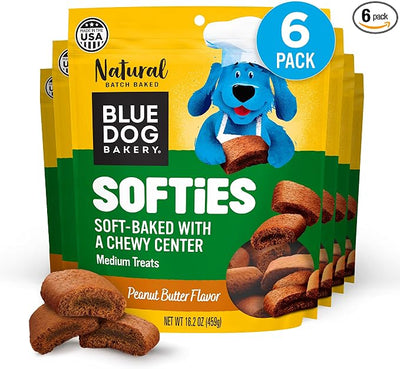 Blue Dog Bakery Natural Dog Treats, Softies, Peanut Butter Flavor, 16.2oz Bag, 6 Bags