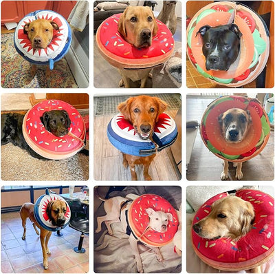 BEAUTYZOO Dog Cone Alternative After Surgery for Large Medium Small Dogs, Soft Inflatable Cone Collar for Dogs Cats, Dog Neck Donut E Collar Dogs Recovery Collar to Stop Licking, Brown Burger, L