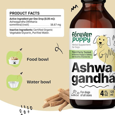 Forever Puppy Ashwagandha Drops for Dogs - Calming Care with Ashwagandha Root Tincture - Liquid Alternative to Calming Chews for Dogs' Composure & Relaxation - Canine Vitamins and Supplements - 4 oz