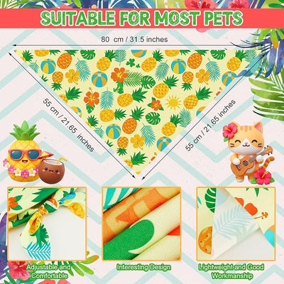 Weewooday 50 Pcs Summer Bandanas Bulk for Dogs Kerchief Bibs Scarves with Beach, Fruit, Hawaii Ice Cream Luau Aloha Pool for Small Medium Large Grooming Accessories(31.5 x 21.7 X21.7 Inch)