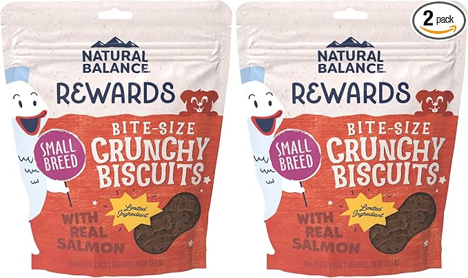 Natural Balance Limited Ingredient Rewards Crunchy Biscuits, Bite-Size Grain-Free Dog Treats for Small-Breed Adult Dogs, Made with Real Salmon, 8 Ounce (Pack of 2)