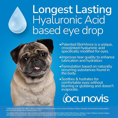 Sentrx - Ocunovis Gel Eye Drops for Dogs and Cats with Dry Eyes, Hydrating Cat and Dog Eye Drops with Hyaluronic Acid, Non-Blurring and Non-Stinging Artificial Tears, 5 ml, 3 Pack