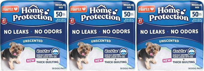 Hartz Home Protection Super Absorbent Odor Eliminating No Leaks Dog Pads,50 Count (Pack of 3)