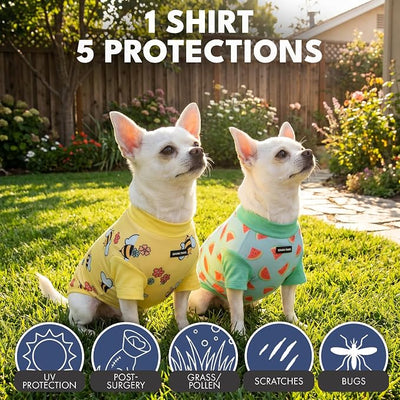 Spark Paws Sunblock Dog T-Shirt, SPF30 Protection, Lightweight Breathable Quick Dry for Dogs with Sensitive Skin - Bees & Watermelon (Set of 2) - Size M