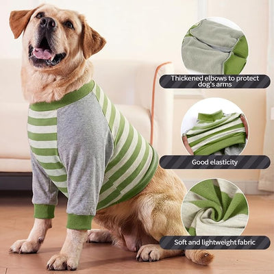 FUAMEY Dog Recovery Sleeve with Elbow Protector,Dogs Shirt Stop Licking Joints,Pet Long Sleeve Suit Protecting Dog's Front Leg Arm Wounds Cover Skin Conditions Green Stripes S