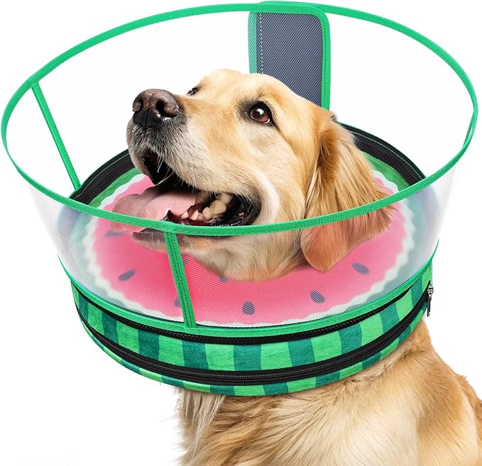 Sponge Dog Cone After Surgery, No Inflation Required Dog Donut Collar to Stop Licking, Inflatable Cone Alternatives for Medium Pets, Soft Recovery Collar with Protective Shield (Watermelon, S)