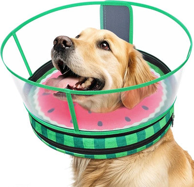 Sponge Dog Cone After Surgery, No Inflation Required Dog Donut Collar to Stop Licking, Inflatable Cone Alternatives for Large Pets, Soft Recovery Collar with Protective Shield (Watermelon,XXL)