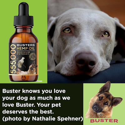 3Pack 6Month Supply Buster's Organic Hemp Oil for Dogs and Pets 555000, Large 60ml Bottle Miracle Formula, Perfectly Balanced Omegas 3, 6, 9 - Joint Support, Calming